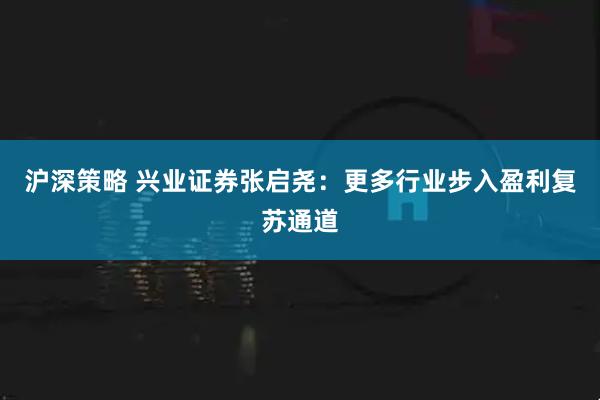 沪深策略 兴业证券张启尧：更多行业步入盈利复苏通道